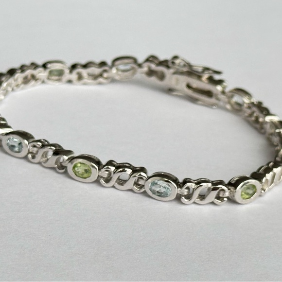 Blue TOPAZ & Green PERIDOT Oval 4x3mm Tennis BRACELET Sterling SILVER 925 NEW - Picture 9 of 10